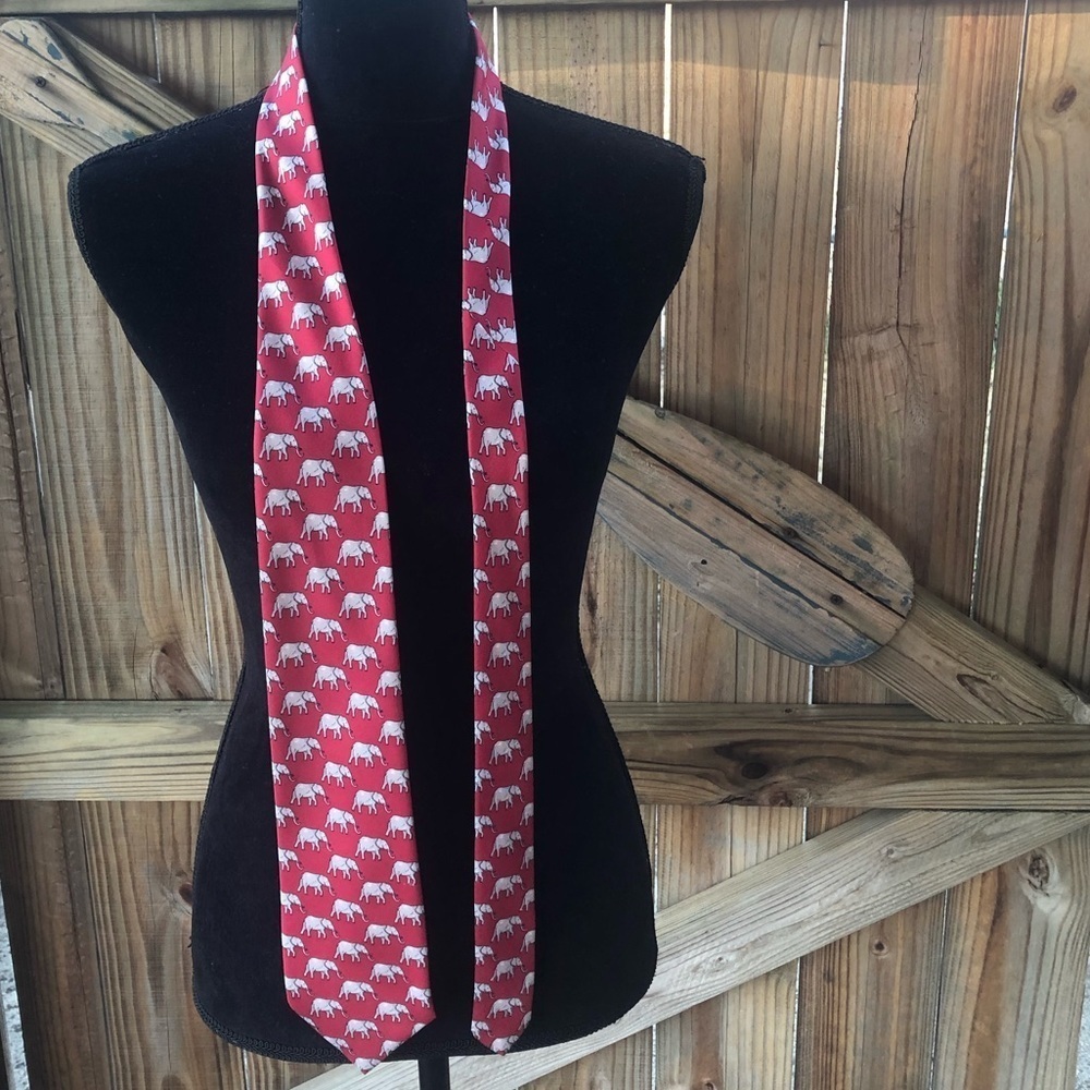 Elephants Red Silk Necktie Michelsons London